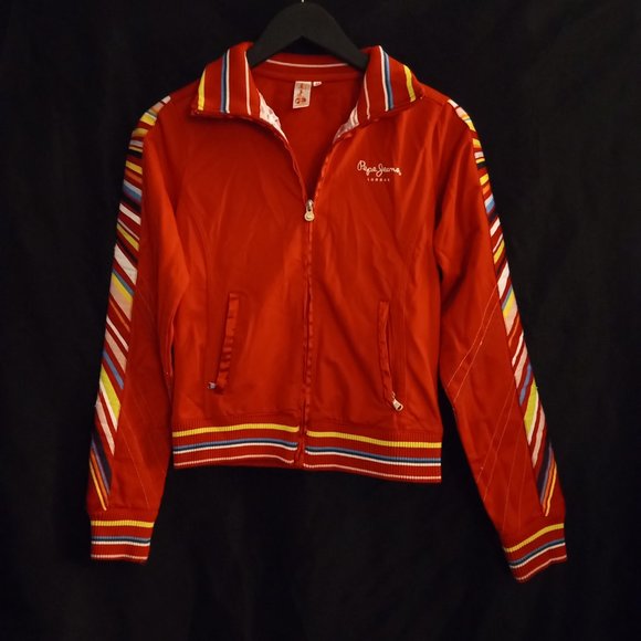 Vintage Pepe Jeans London Red Zip Up Kids Track Jacket Sz Medium (M)